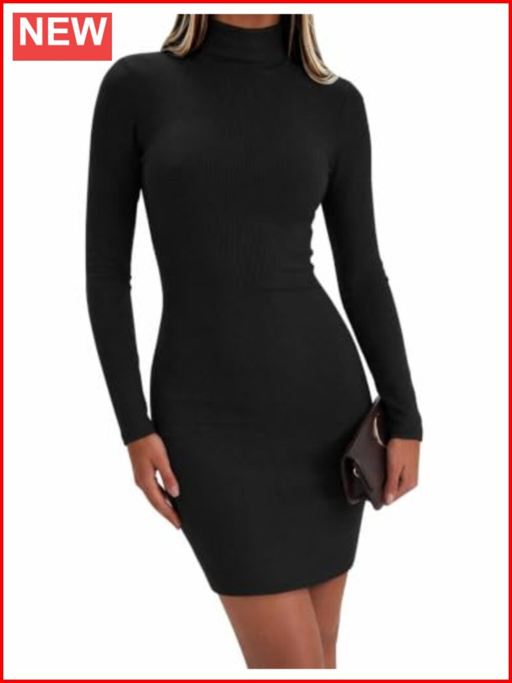 Women's Long Sleeve Bodycon Turtleneck Ribbed Mini Dress